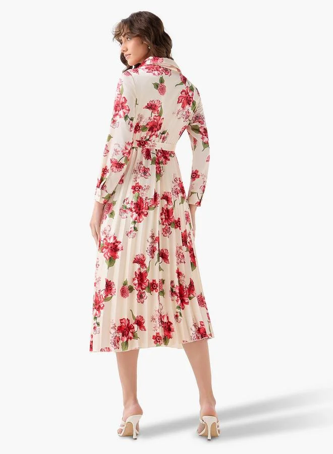 Splash FAV  Midi Satin Wrap Dress with Floral Print for Women | Best Price UAE